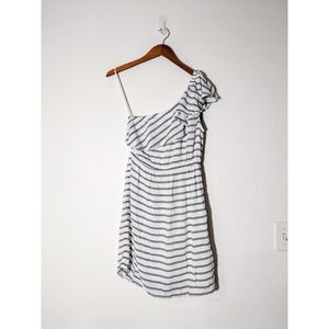 Old Navy | One Shoulder Striped Ruffle Dress - White and Blue, Size Small